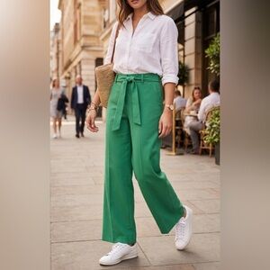 Boden T0499 Richmond Wide Leg Belted Pants Kelly Green US 2P Petite
